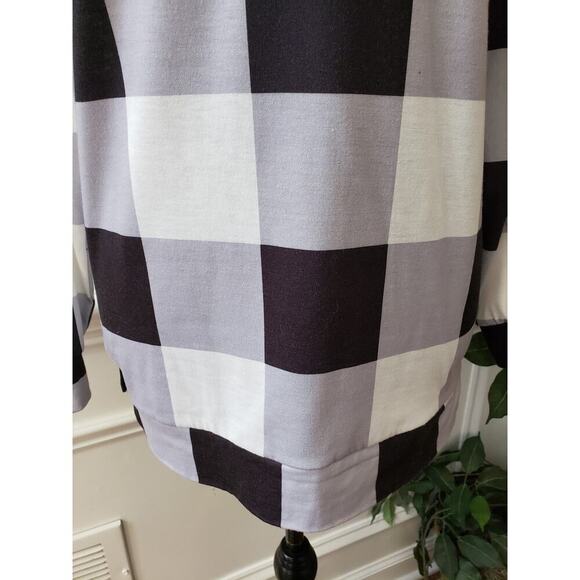 Women's Top Blouse Small Multi Buffalo Check Stretch Long Sleeve Round Neck Slit - Picture 7 of 10